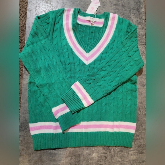Lilly Pulitzer Brockton Cotton Sweater NWT Green Pink White - Picture 5 of 9